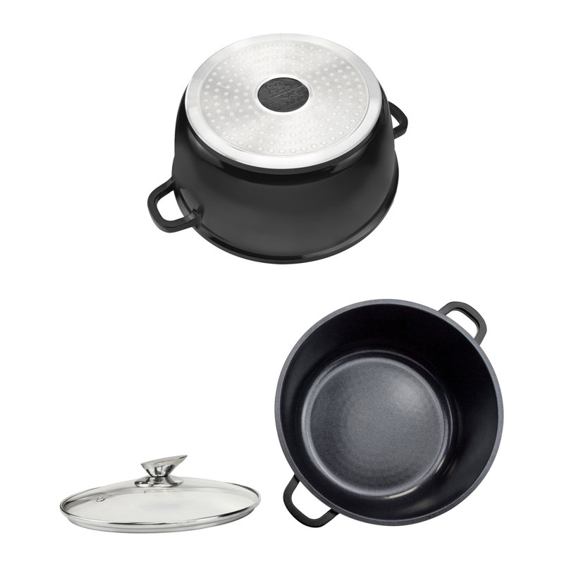 SQ Professional Nea 5 Pieces Aluminium Non-Stick Cookware Set with Glass Lids, Nera (Black)