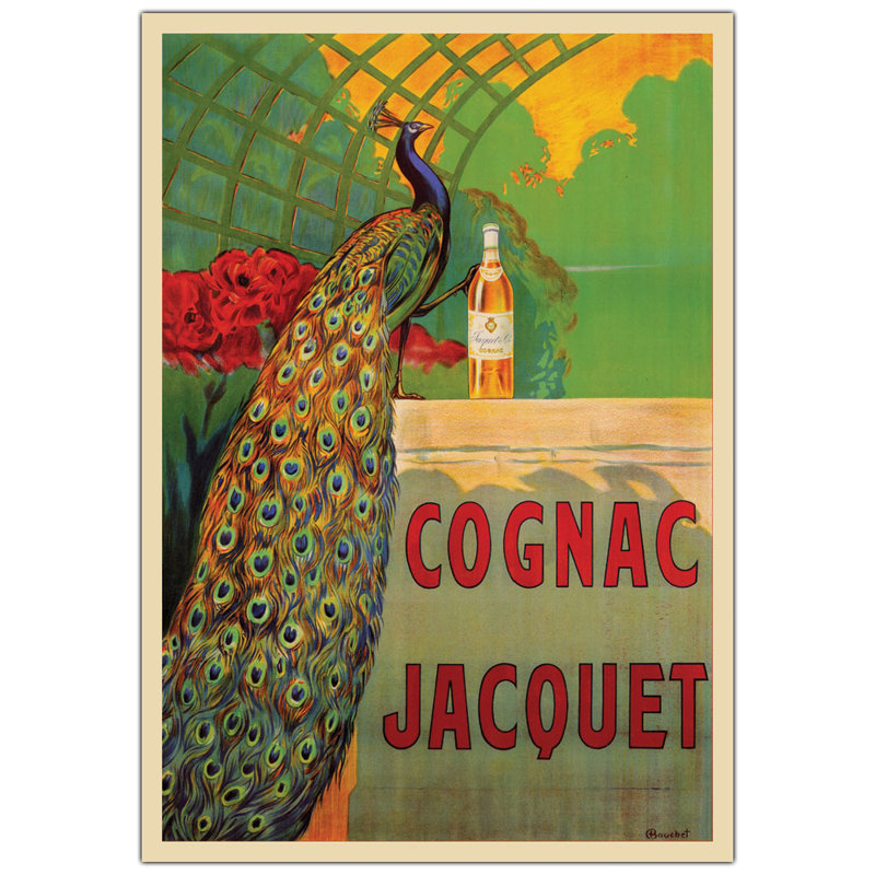 « cognac jacquet » par camille bouchet, affiche rétro encadrée sur toile tendue, H 32 po x l 24 po x P 2 po