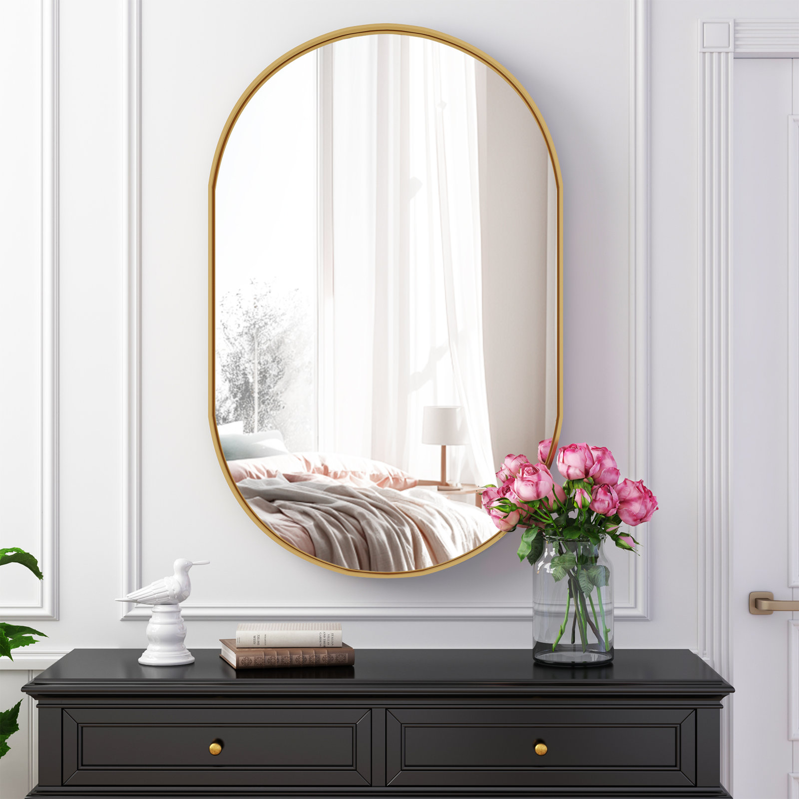 Laelani 21'' W 34'' H Recessed Framed Medicine Cabinet With Shelves, Gold