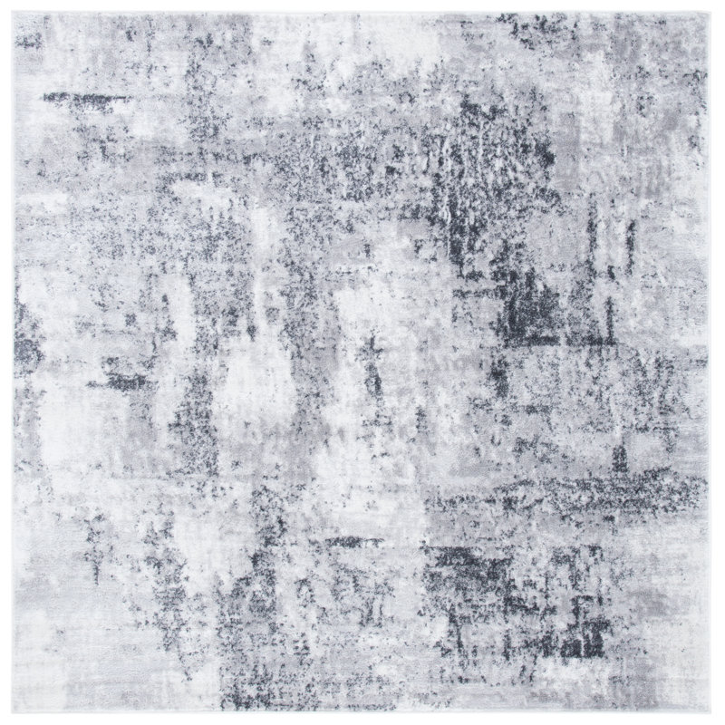 Tapis abstrait gris / ivoire Minyard, Carré 6 pi 7 po