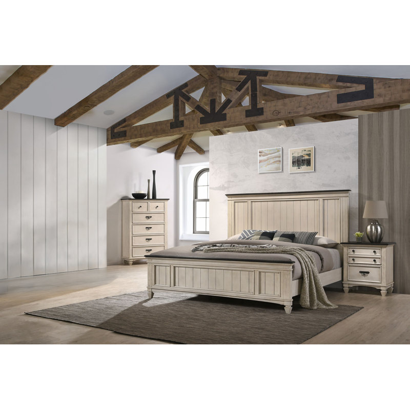 Ensemble de chambre à coucher Amalee , Trois pièces : lit, table de chevet et commode, Très grand