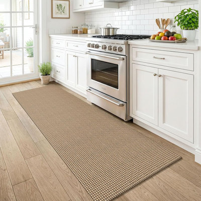 Tapis de couloir en coton Boho, tapis de couloir antidérapant lavable, tapis de sol tressé avec envers en caoutchouc, tapis brun beige beige orange pour la cuisine, la chambre à coucher et le vestibule