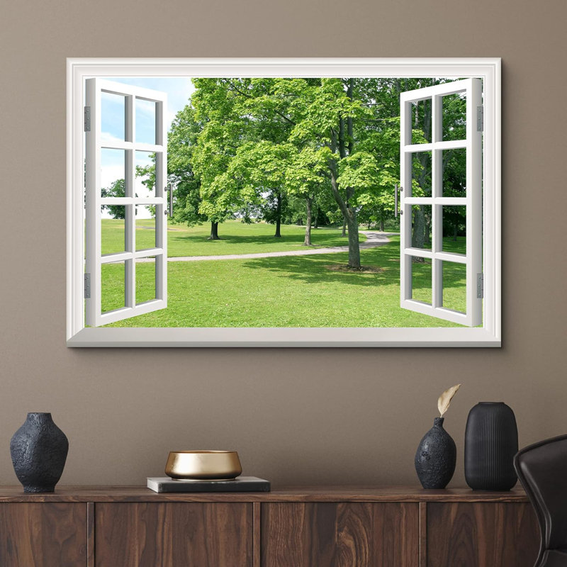 «Window Scenery Park with Green Trees», reproduction sur toile tendue, H 32 po x l 48 po