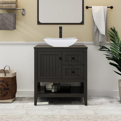 Sharee 30" Single Bathroom Vanity Set With Vessel Sink, Faucet And Drain, Assembly Required