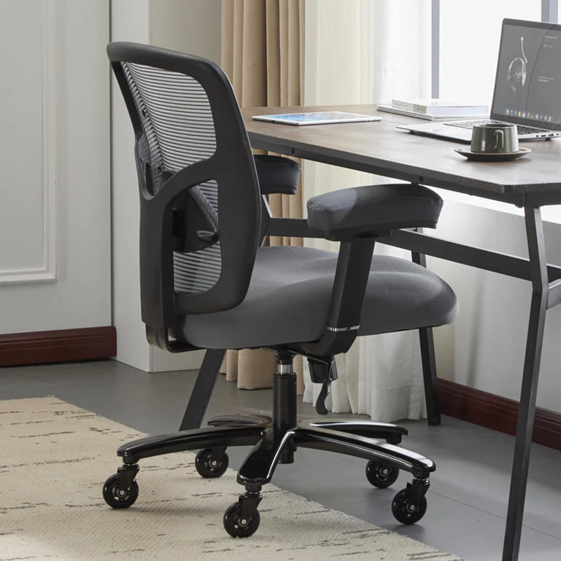 Chaise de bureau ergonomique robuste en maille avec support lombaire et accoudoirs réglables, Gris