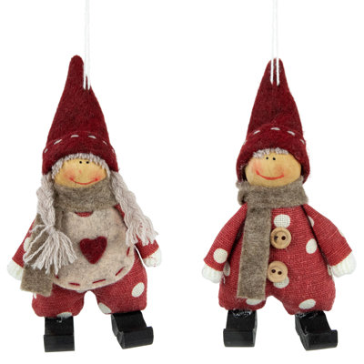 Ornements de Noël suspendus à pois rouges garçon et fille