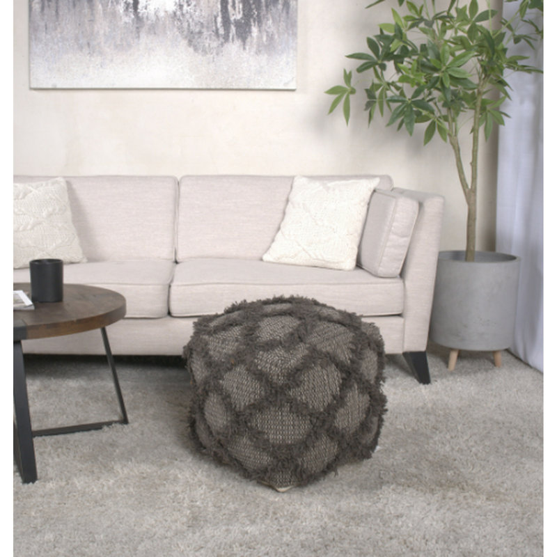 Pouf en laine et coton fait à la main en brun - carré 16 x 16 x 16 pouces, capacité de 200 livres, entièrement assemblé, perles remplies et pouces carrés, assemblé et rembourré 200 lb