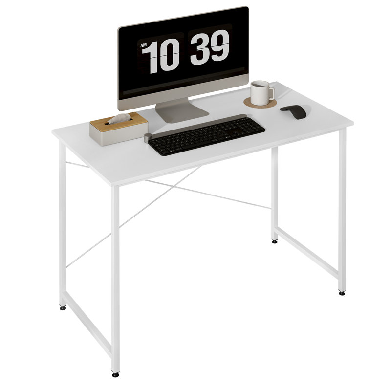 Abbighail Metal Base Writing Desk, 75.5cm H x 100cm W x 50cm D, White, White