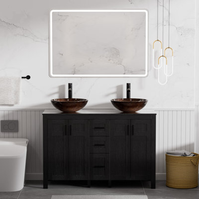 Kaye Freestanding Standard Free Standing Single Double Vanity Bathroom Vanity With Glass Top