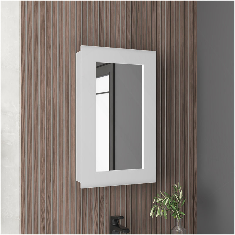 Juno 25.7" H X 15.7" W Narrow  Mirror Medicine Cabinet, One Door With Three Interior Shelves For Bathroom, Kitchen White