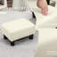 Petit tabouret beige avec repose-pieds en lin, petit pour salon