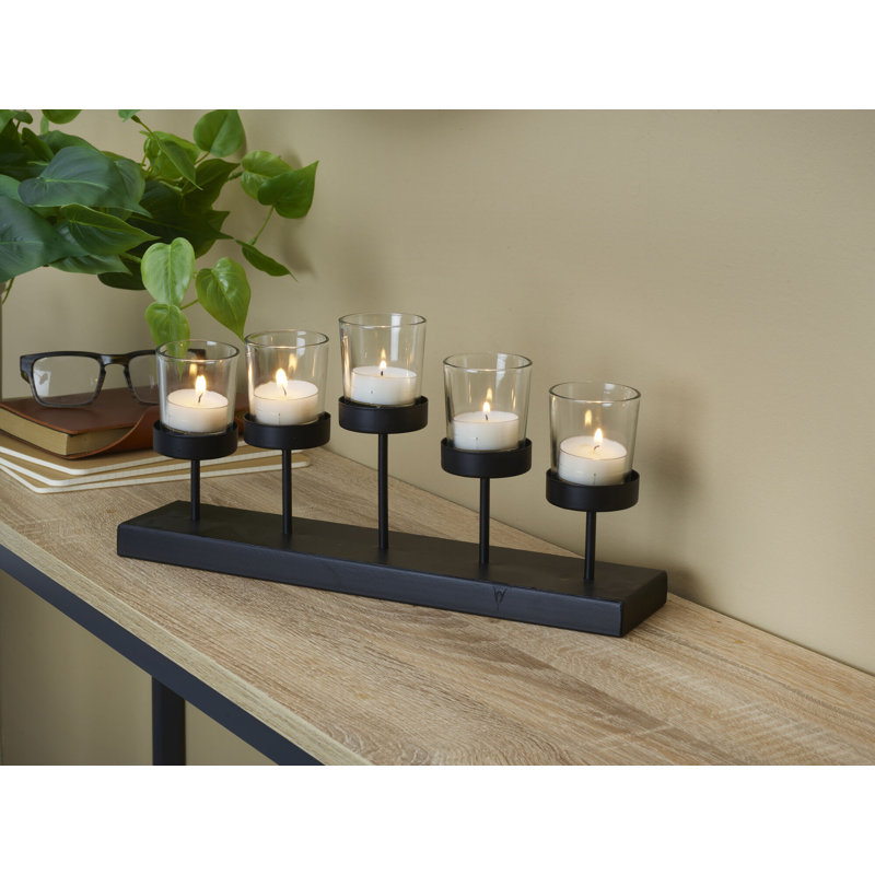 Black Metal and Clear Glass Geometric Tealight Holder