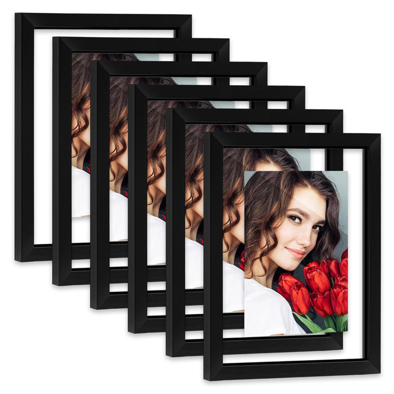 Floating Picture Frames Set Of 6, 8X10 Floating Frame With Double Glass For 4X6, 5X7 Or Full Display 8X10 Photo, Desktop Or Wall Hanging, Black