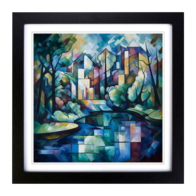 Stream Cubism No.3 - Single Picture Frame Print on Wood