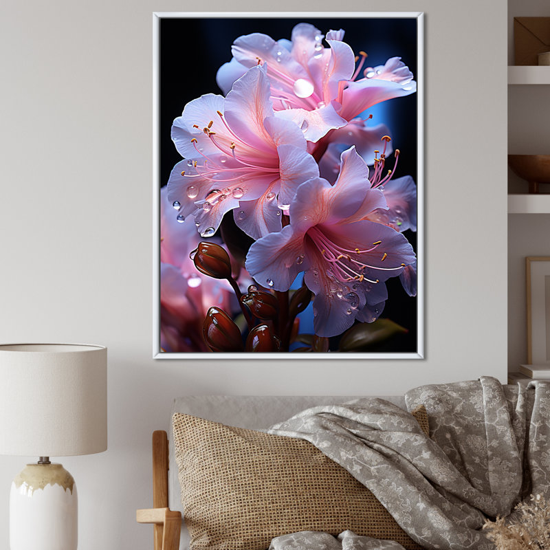 Fleurs de rhododendron transparentes - reproductions d'art mural rhododendron, Cadre flottant blanc, H 32 po x l 16 po