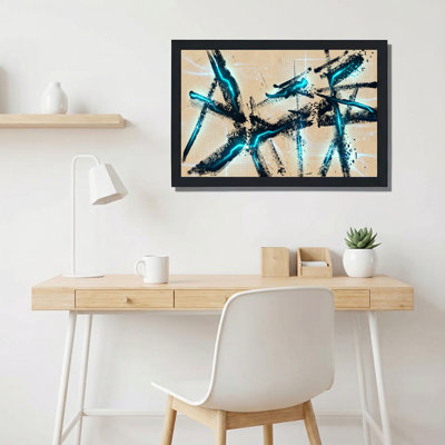 Abstract Blue Neon Brushstroke Canvas Wrapped Wall Art Set Of 1