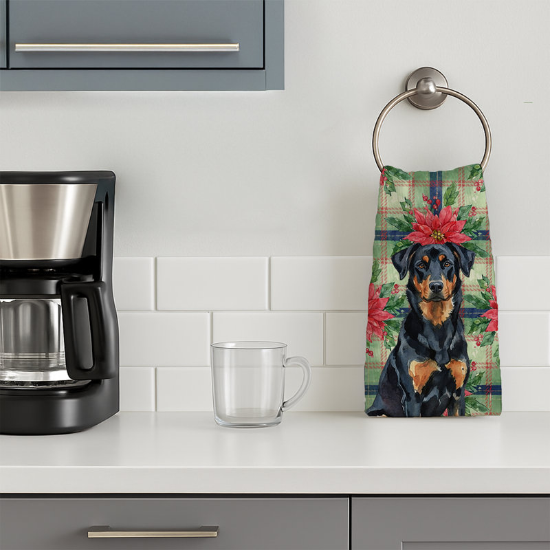 Beauceron Christmas PoinsettIas Kitchen Towel, Black/Brown Beauceron