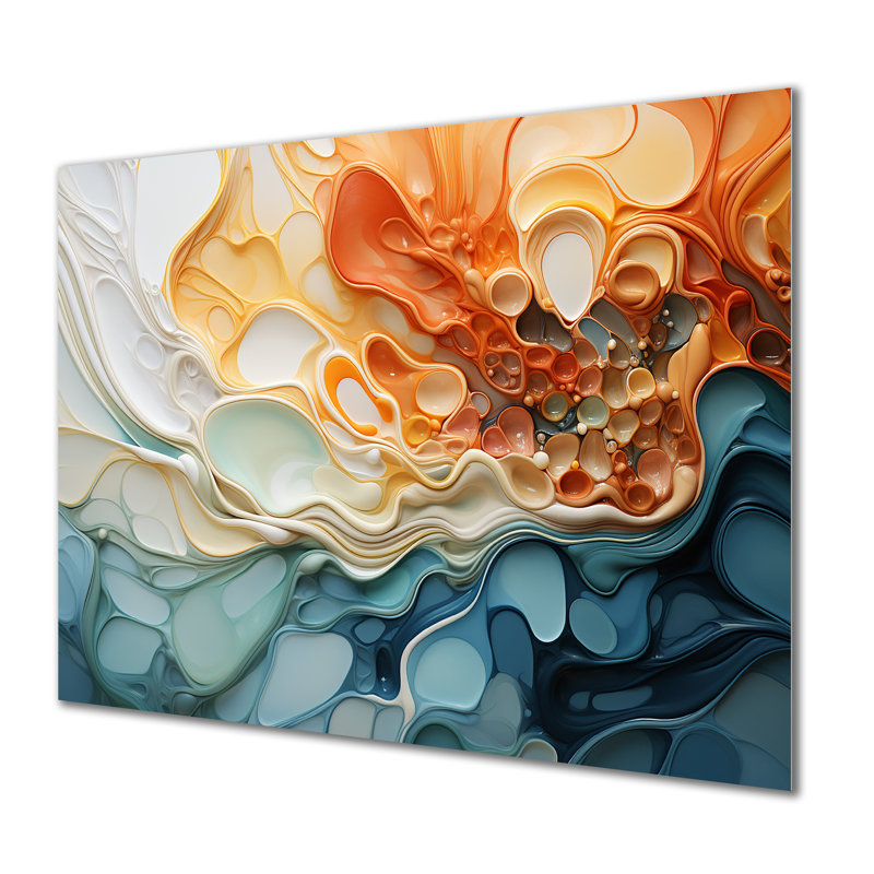 Encre bleue et orange avec encre liquide - Art mural abstrait à l'encre liquide MT134092, H 12 po x l 20 po x P 1 po