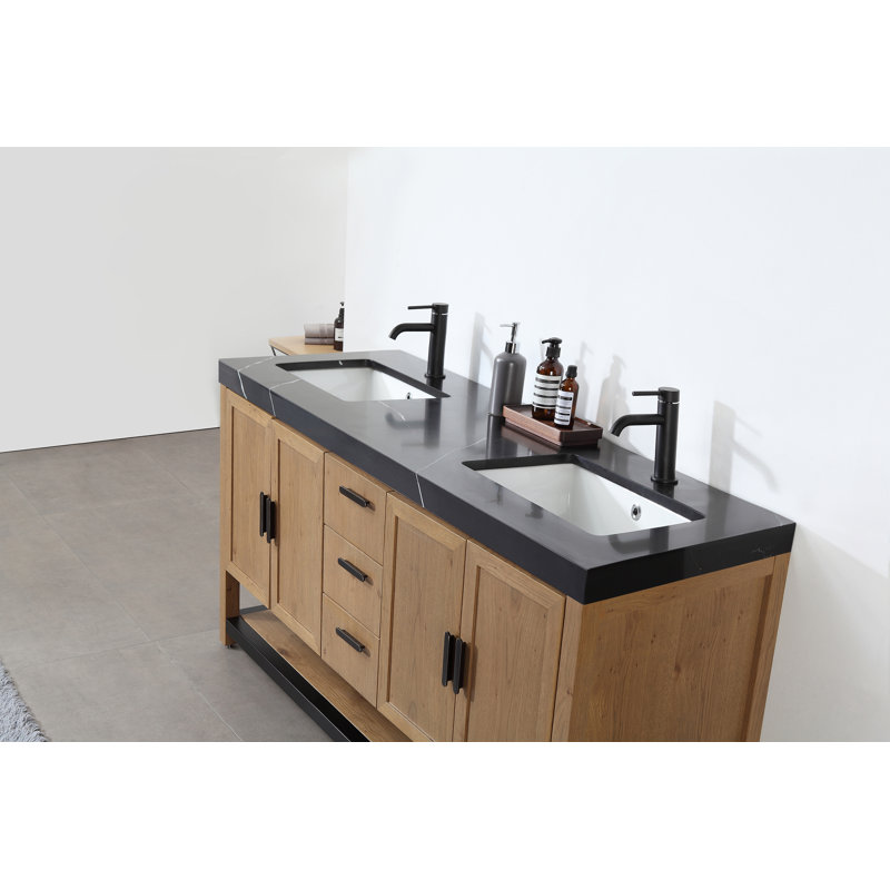 
Meuble-lavabo en contreplaqué Maumelle, Noir, Chêne pacane