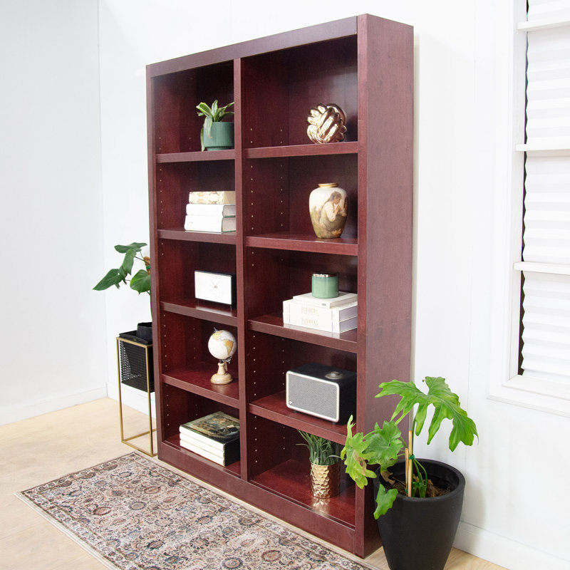 Patro Double Wide Solid Wood Veneer Bookcase, 10 Shelf, 72 inch Tall, Cherry