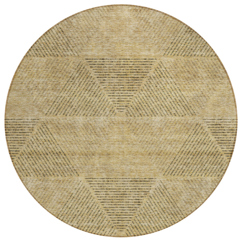 Tapis extérieur rond lavable géométrique 8 pi blé et beige