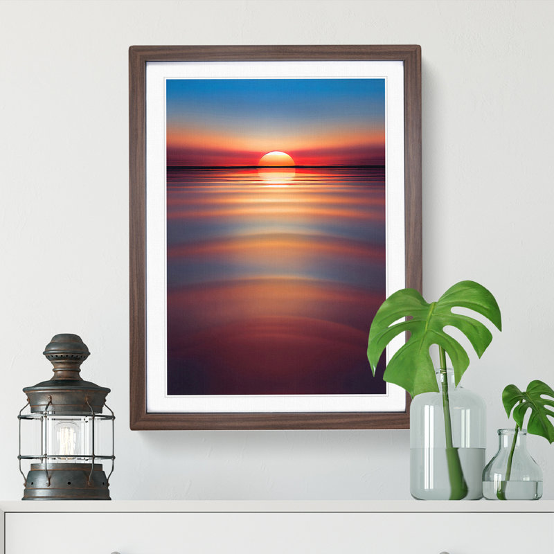 Cool Sunset - Single Picture Frame Painting, 46cm H x 34cm W x 2cm D, Walnut