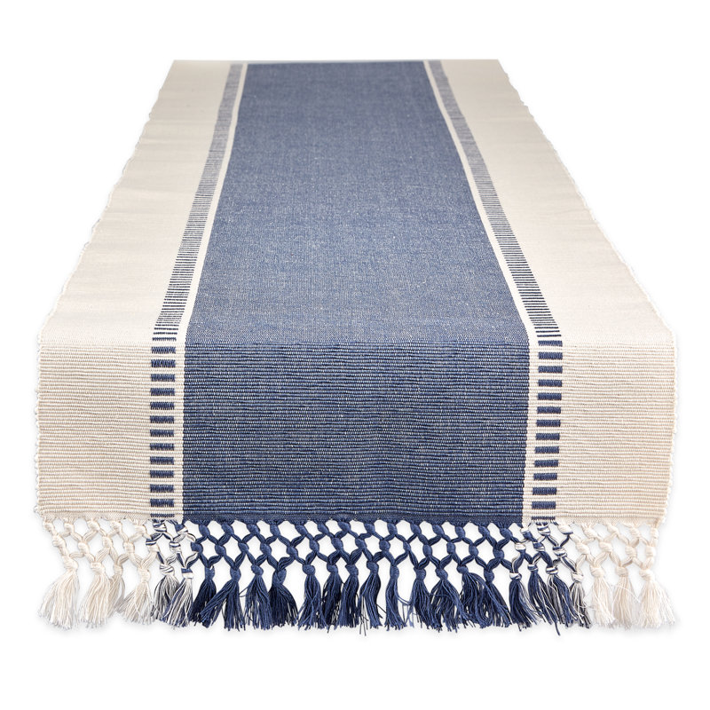 Kizer Striped 100% Cotton Table Runner, 72" x 13", French Blue