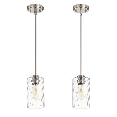 1-Light 5 Inch Brushed Nickel Mini Pendant With Clear Swirl Glass Shade
