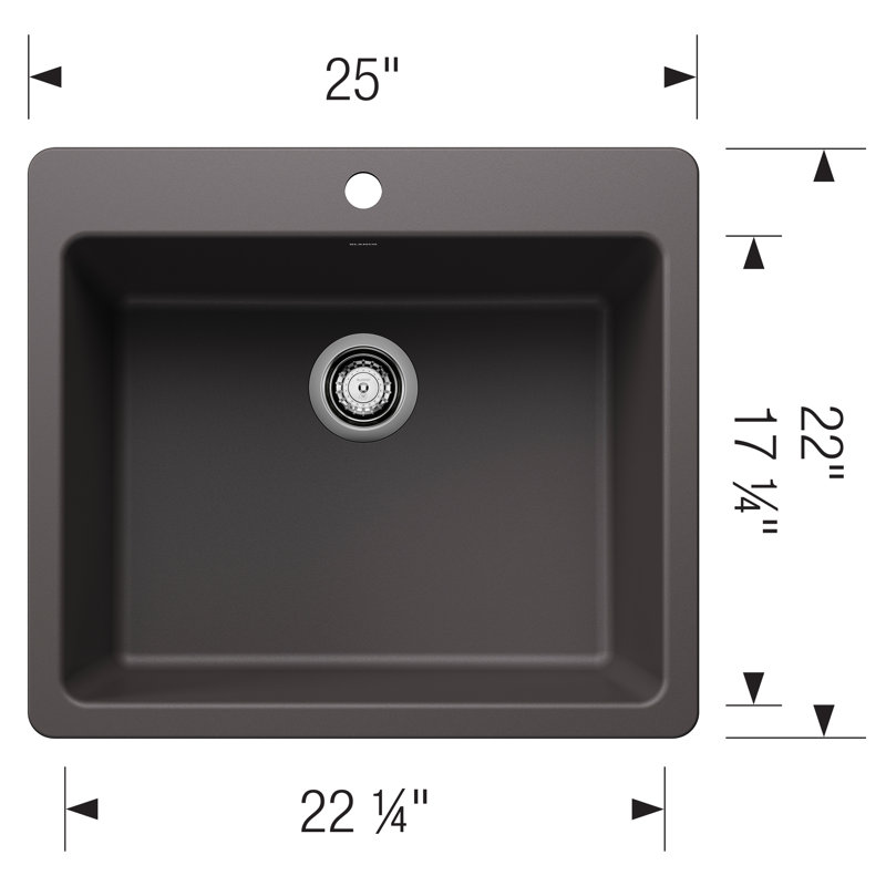 Liven SILGRANIT 25" Single Bowl Dual Mount Kitchen Sink, Cinder