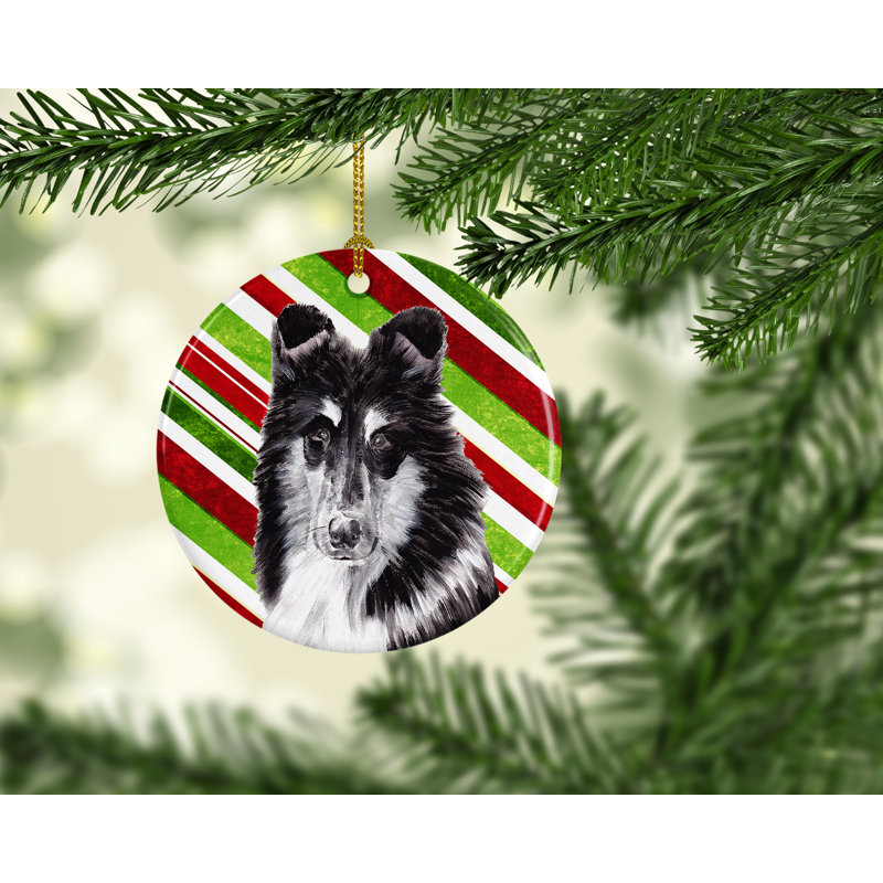Ornement figurine suspendu en céramique de noël collie