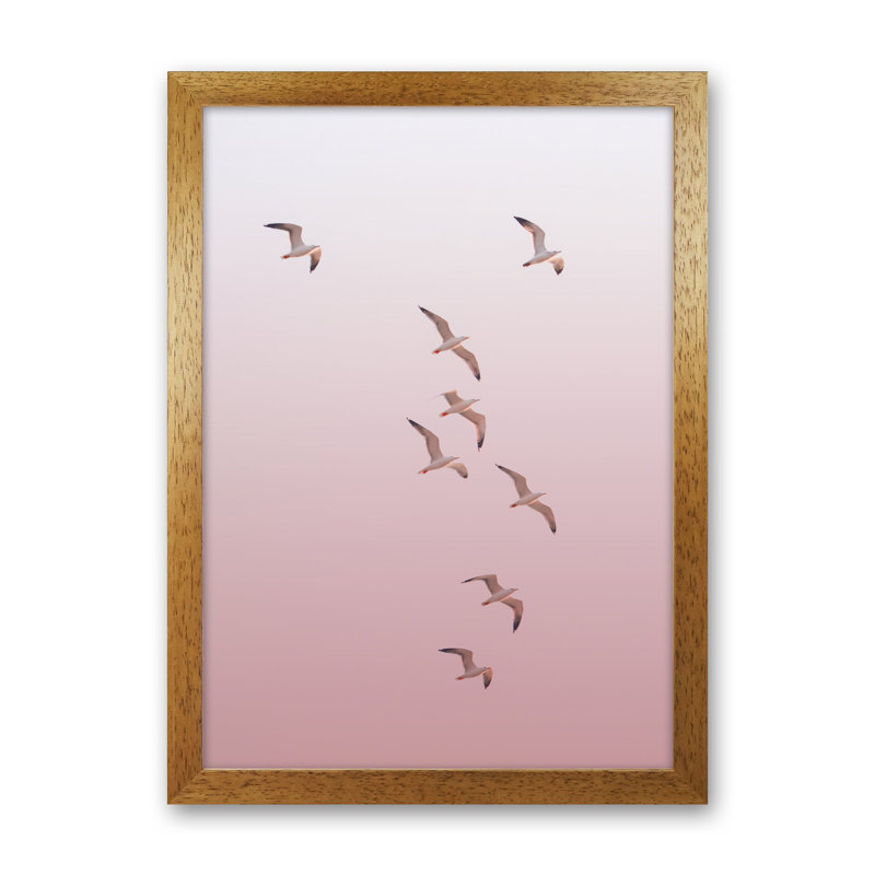 Birds In The Sky-Pink by Victoria Frost - Single Picture Frame Print, 63cm H x 46cm W x 3cm D, Oak Framed