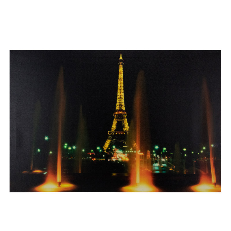 Illuminated Eiffel Tower Paris Night Canvas Wall Art with LED Lights