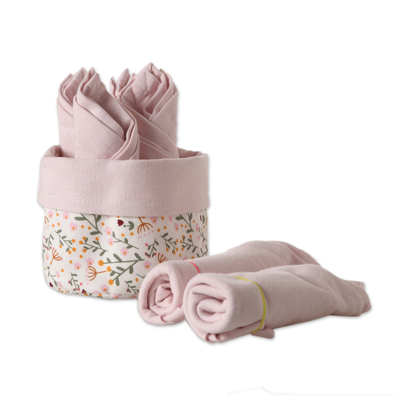  Ensemble de 6 serviettes et panier en coton rose faits à la main