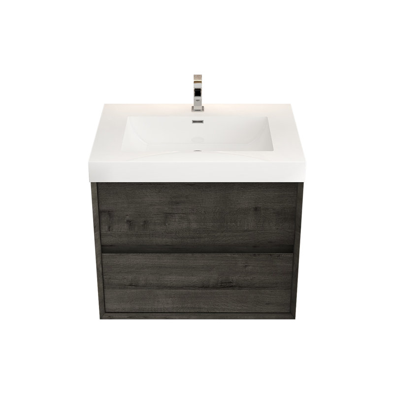 Ensemble de meuble-lavabo simple 29 po mural, Chêne fumé