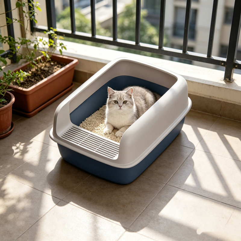 Bac à litière semi-fermé pour entrée de chat, 15,75 po x 12,2 po x 6,69 po, bleu, Bleu