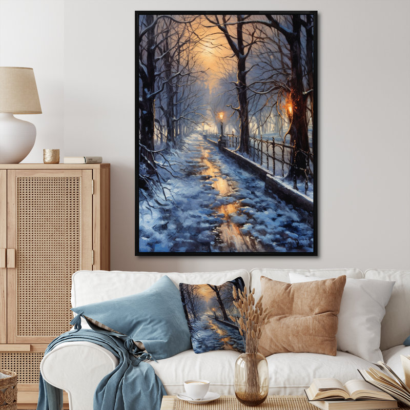 Alley of Trees In The Park II, reproduction d'art sur toile, Cadre flottant noir, 44" H x 34" W