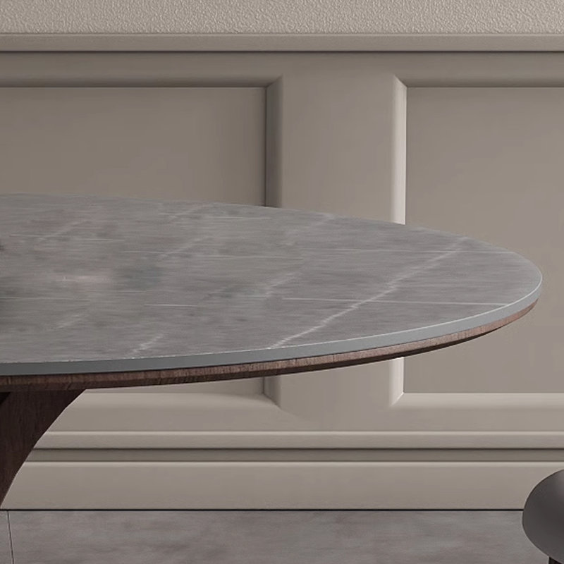 Italian-style Modern Rock Plate Round Dining Table 8 - Person Pedestal Dining Set, 29.53"H x 59.06"L x 59.06"W