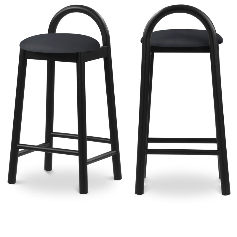 Calvin 27" Counter Bar Stool, Black Vegan Leather, Black