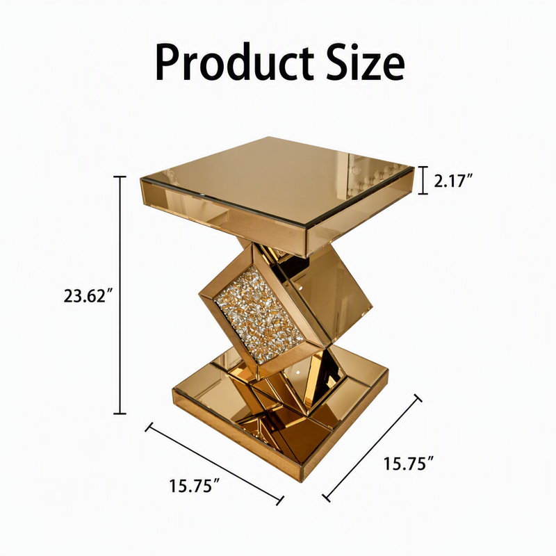 Table d'appoint miroir diamant, table d'appoint brune