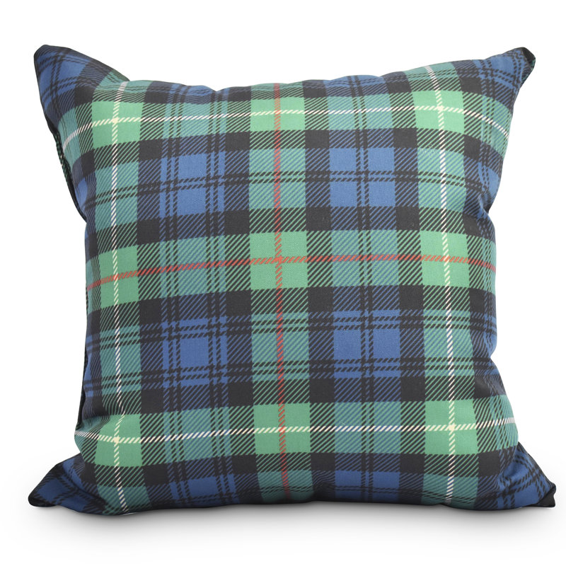 Housse de coussin d'extérieur carré à motif écossais Winter Resort, Bleu marine, 20 po x 20 po