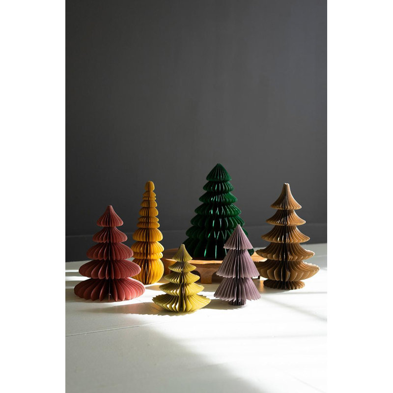 SET OF SIX PAPER JEWEL TONE ACCORDIAN CHRISTMAS TREES - ONE EACH COLOR