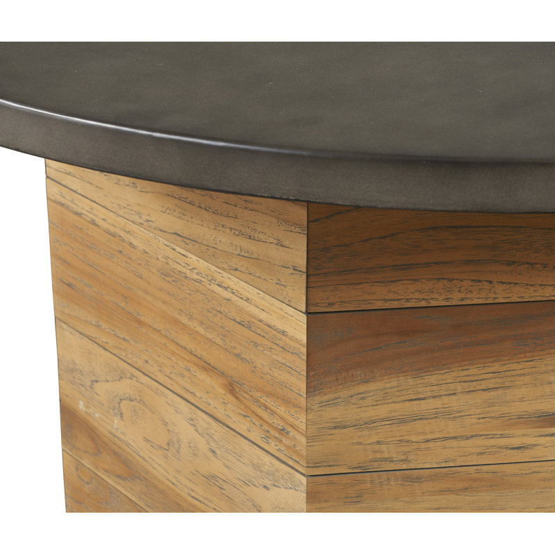 Universal Teak 48" Hexagonal Fire Table With Faux Concrete Top