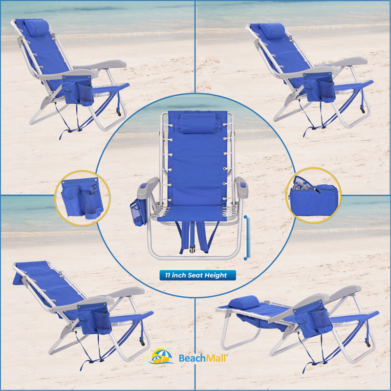 Ultimate Heavy Duty Aluminum Folding Backpack Beach Chair for Adults | Lay Flat, 5 Reclining Positions | Removable Insulated Cooler Pouch | 300 lbs Weight Capacity
