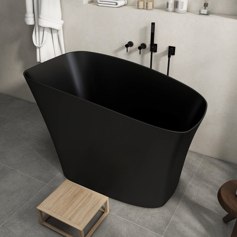 Baignoire autoportante de 51 po à surface solide en noir, Noir mat