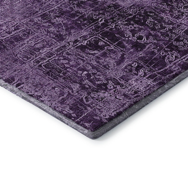 Premium Machine Washable Cerrito AMF559 Purple Rug, Rectangle 3' x 5'