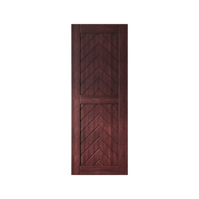 Homacer 4-IN-1 Fishbone Design Red Mahogany Finished & Unassembled Pine Wood Barn Door (Interior Use Only)