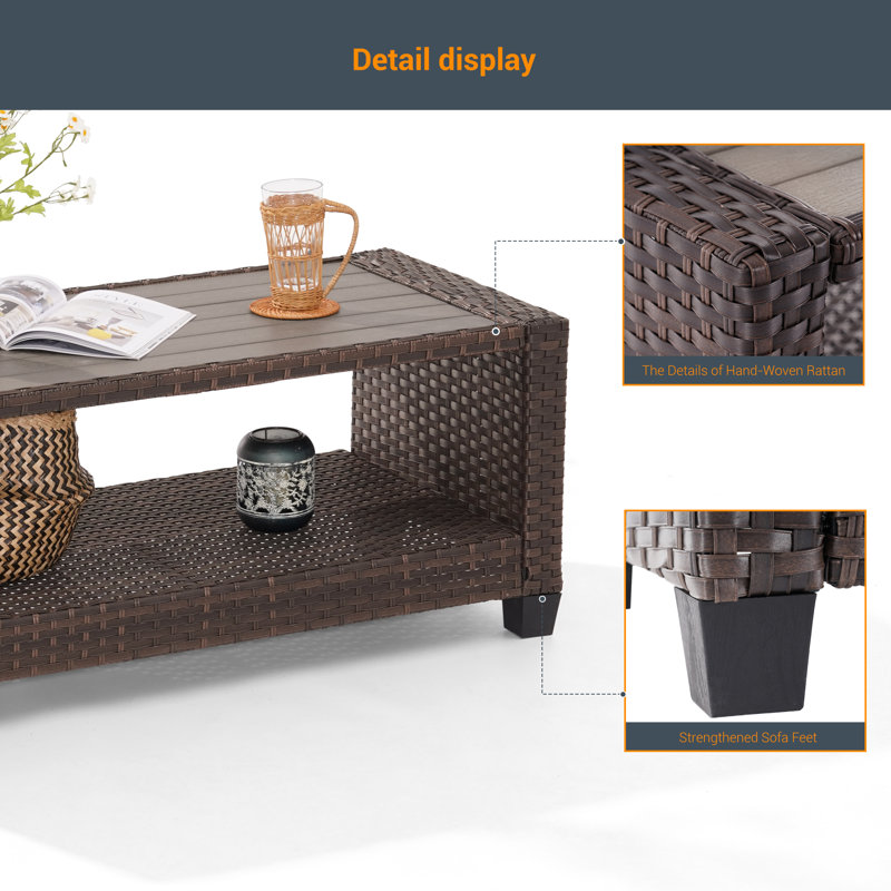 Calderin Rectangular Outdoor Coffee Table, Brown, Brown