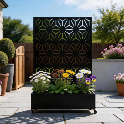 Metal Planter Box with Trellis and Wheels