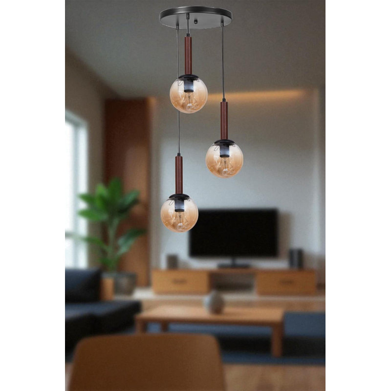Lustre, 3 niveaux, Miel / noyer / noir, Trois lumières