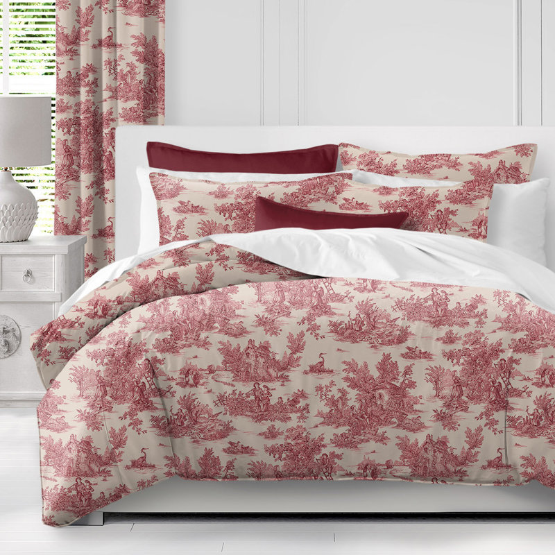 Ensemble d'édredon en coton Toile De Jouy, Édredon très grand californien + 2 taies décora, Vert